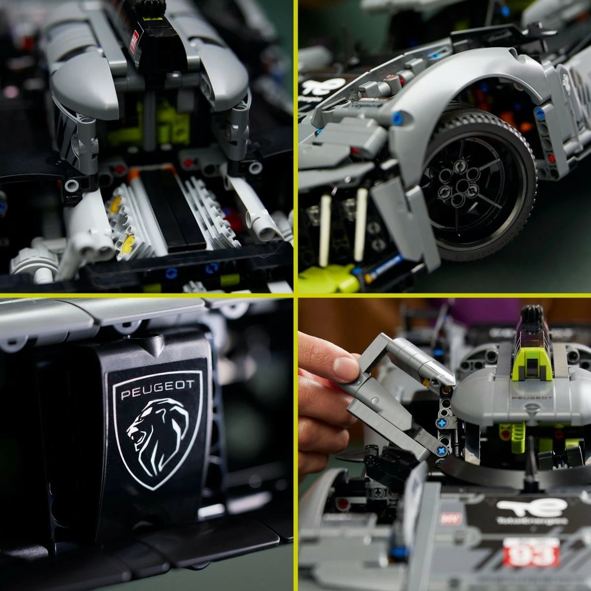 Set ndërtimi LEGO Technic PEUGEOT 9X8 24H Le Mans Hybrid Hypercar 42156, 1775 pjesë, për të rritur, Gri