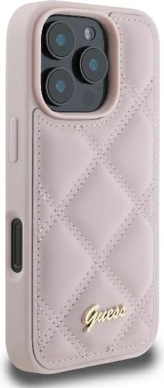 Mbështjellës Guess Quilted Metal Logo për iPhone 16 Pro Max, Rozë