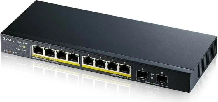 Switch Zyxel GS1100-10HP-EU0102F, 8x Gigabit PoE+, 2x SFP, Desktop, i zi