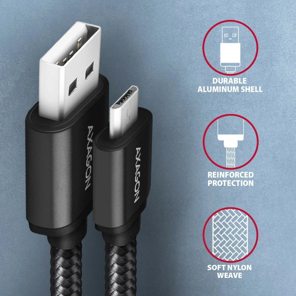 Kabllo Micro USB në USB-A AXAGON BUMM-AM10AB, 1m, i zi
