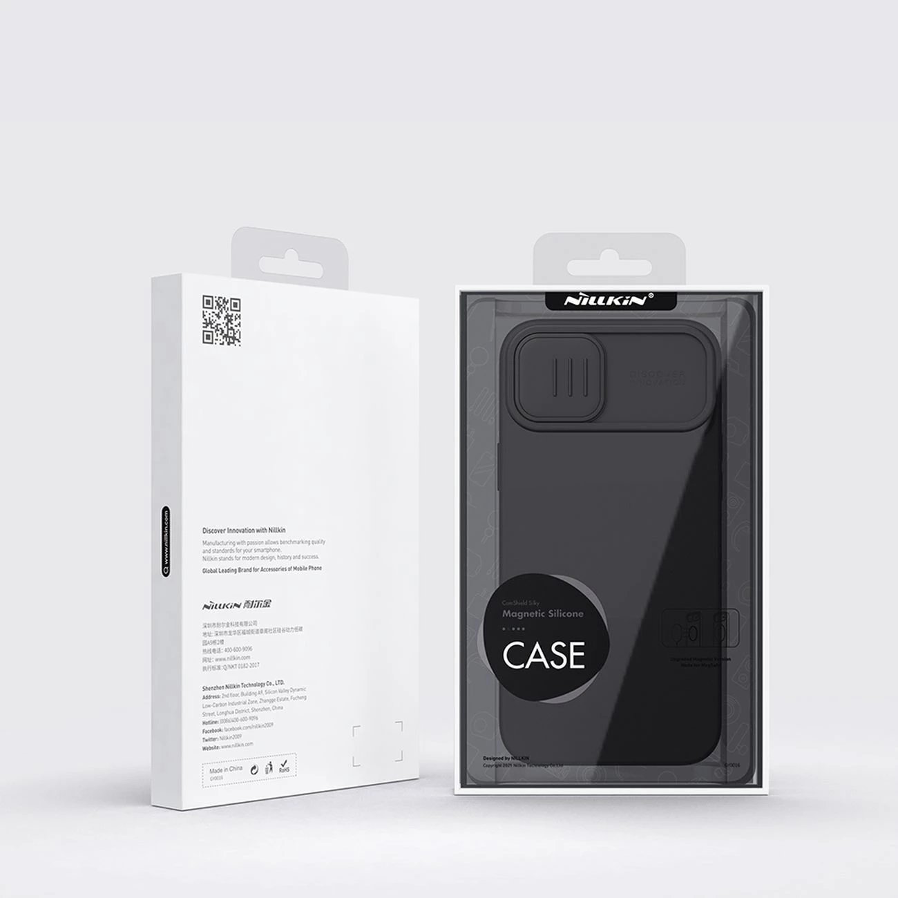 Mbështjellës Nillkin CamShield Silky Silicone për iPhone 14 Plus, MagSafe, me kapak kamere, Kaltër