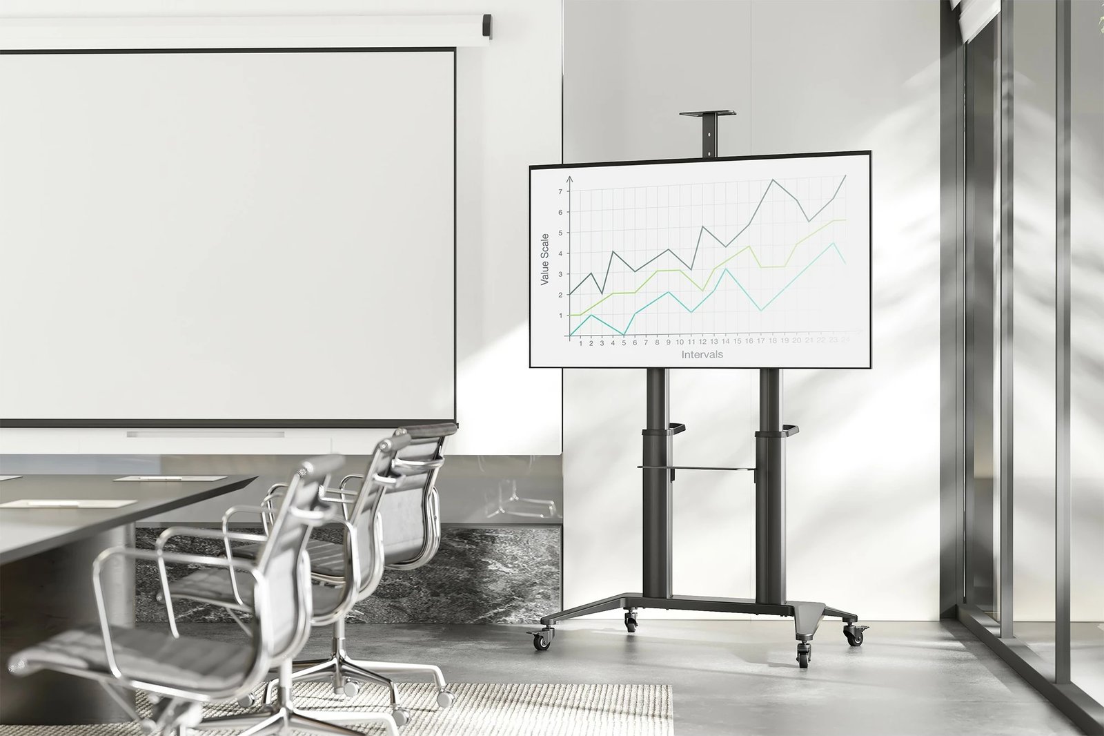 Karrocë prezantimi Digitus për TV 70-120 inç, 140kg, e zezë