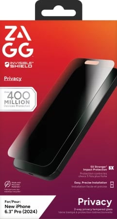 Mbështjellës xhami Zagg InvisibleShield Glass Elite Privacy për iPhone 16 Pro, me filtër privatësie