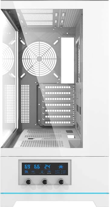 Kasë Darkflash DY451, Big Tower, pa ventilatorë, xham i temperuar, e bardhë
