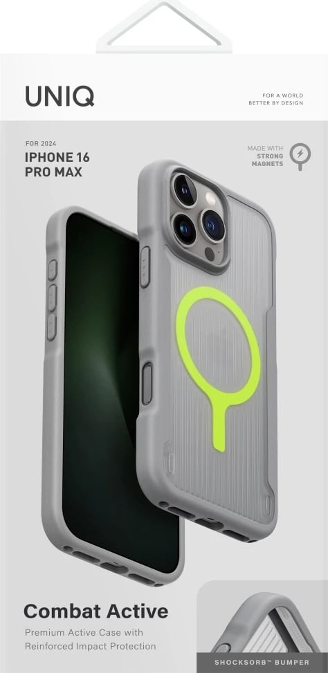 Mbështjellës UNIQ Combat Active Magclick Charging për iPhone 16 Pro Max, Gri