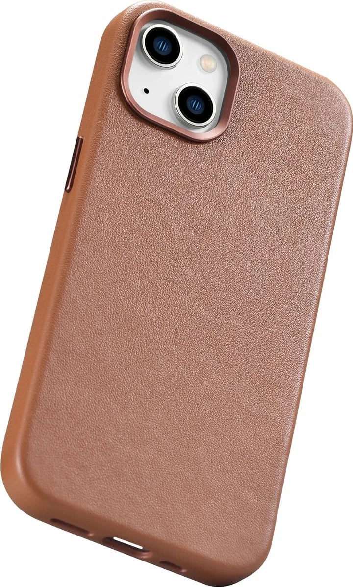 Mbështjellës iCarer për iPhone 14, lëkurë natyrale, MagSafe, Kafe