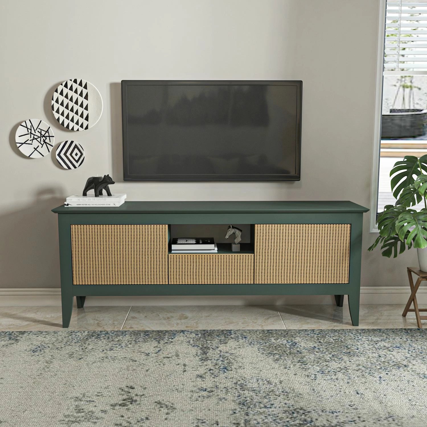 Komodë TV Skye Decor, ngjyrë e gjelbër, hazeran, moderne
