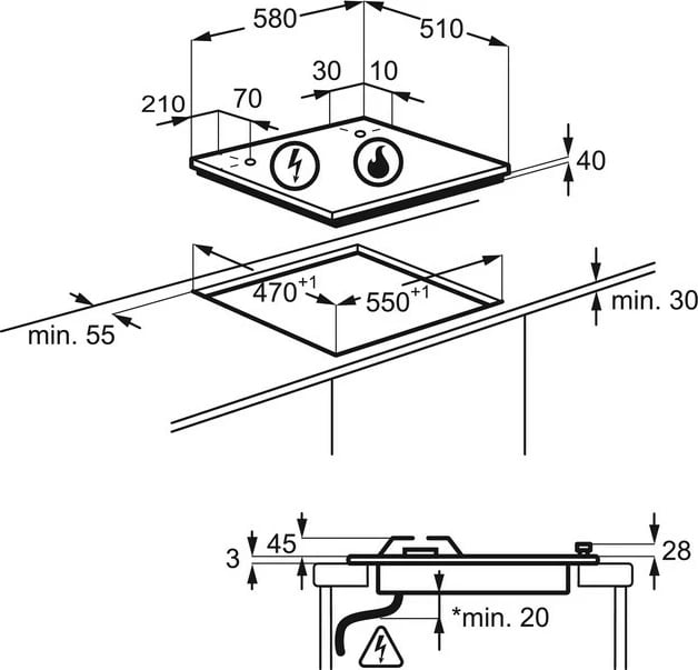Pllakë gazi Electrolux EGG6407K, 4 zona, xham, e zezë