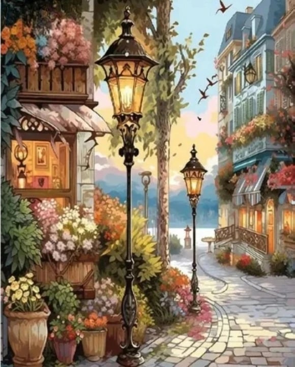 Mozaik diamanti Norimpex NO-2001354, Flower Street with Lighthouses, 30x40cm, shumëngjyrësh, set DIY