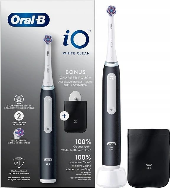 Furçë dhëmbësh elektrike Braun Oral-B iO, me mbështjellës, e bardhë/zezë