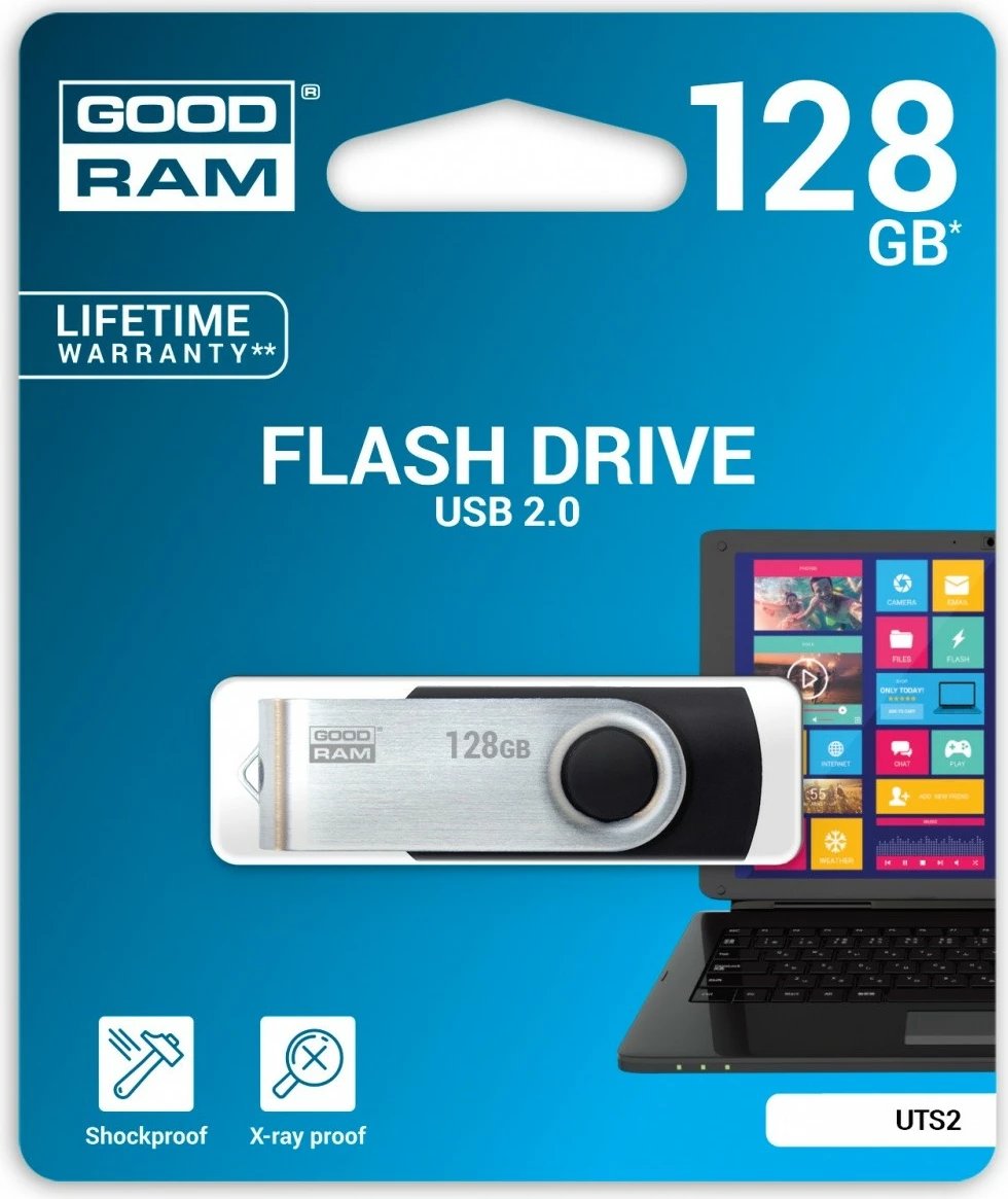 Pendrive GOODRAM UTS2, 128GB, USB 2.0, e zezë
