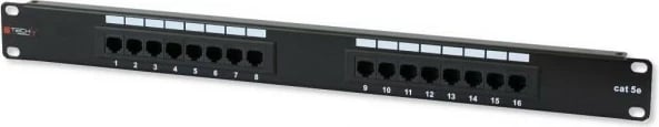 Patch panel Techly 1U, 16x RJ-45, Cat 5e, zi