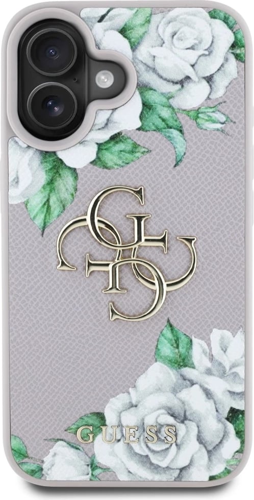 Mbështjellës Guess Grained Roses Big 4G Logo për iPhone 16, Vjollcë