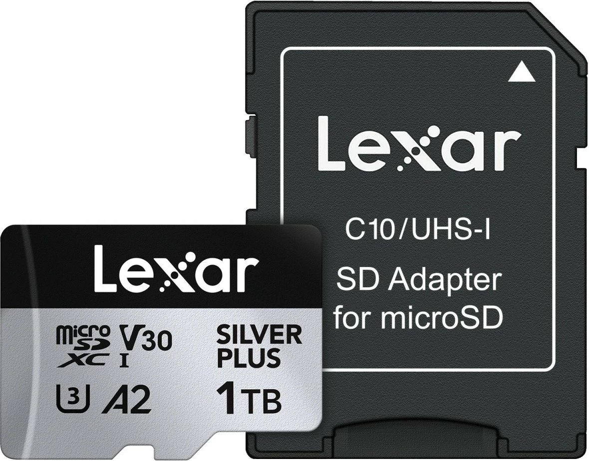 Kartë memorie microSD, Lexar, LMSSIPL001T-BNANG Silver Plus, 1TB, SDXC UHS-I, A2 U3 V30, deri 205/150MB/s, me adapter SD, argjendtë