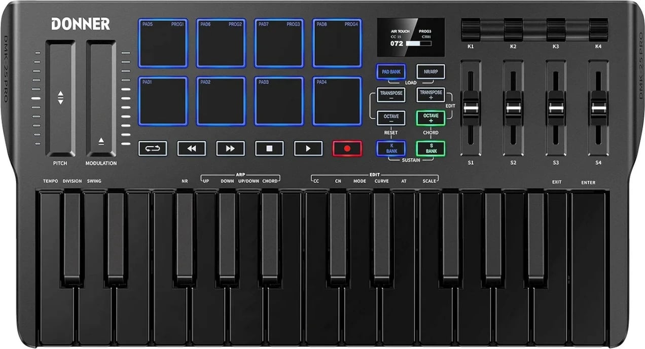 Tastierë kontrolli Donner DMK-25 Pro, 25 taste, OLED, USB, Grafit