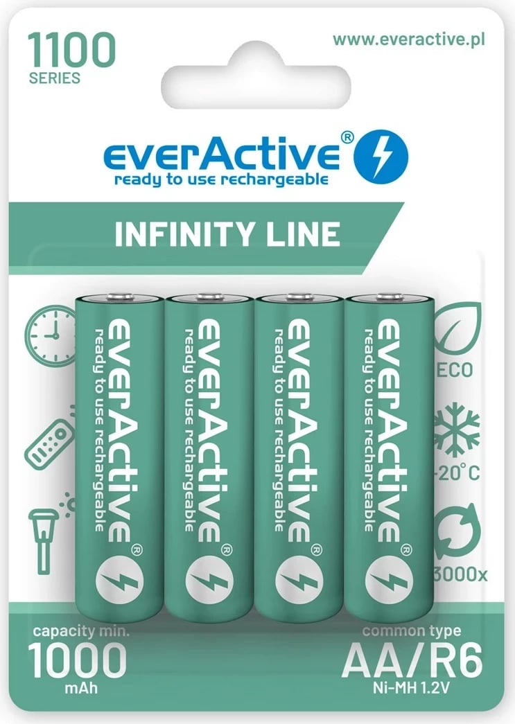 Bateri të rikarikueshme everActive Ni-MH R6 AA 1100 mAh Infinity Line, 4 copë