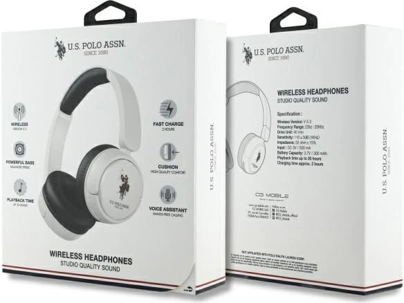 Kufje Bluetooth US Polo Assn. USHPV6PUNH, on-ear, të bardha, DH Color Logo
