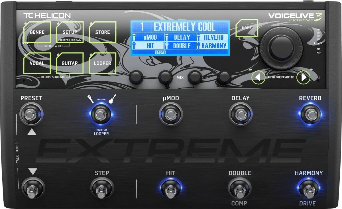 Multiefekt për kitarë-vokal TC-Helicon Voice Live 3 Extreme, i zi