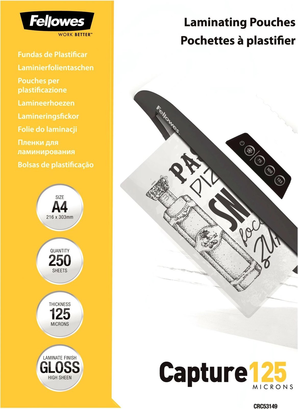 Fletë laminimi Fellowes A4 125 mikron 250 copë transparent