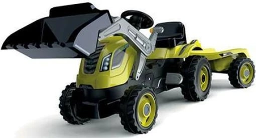 Traktor lodër Smoby Farmer Max me rimorkio dhe lopatë, plastikë, e gjelbër/zezë