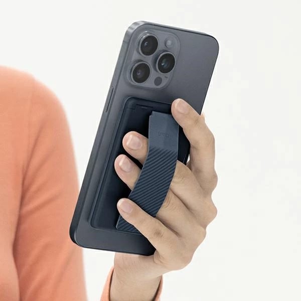 Mbështjellës magnetik për celular UNIQ Heldro ID me portofol, mbështetëse dhe rrip, Blu