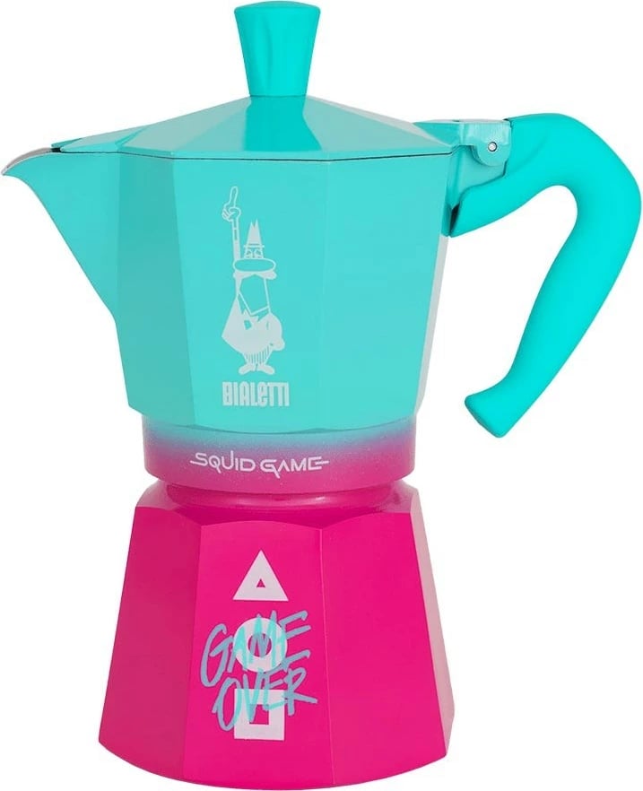 Moka pot Bialetti Moka Express Squid Game, 6 filxhanë, alumini, kaltër/rozë