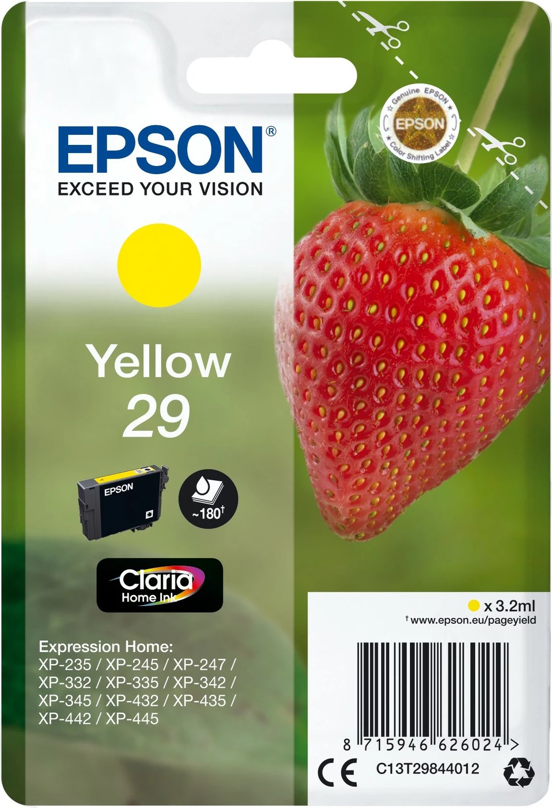Toner Epson 29, i verdhë, për Expression Home XP-235/245/247/332/335/342/345/432/435/442/445