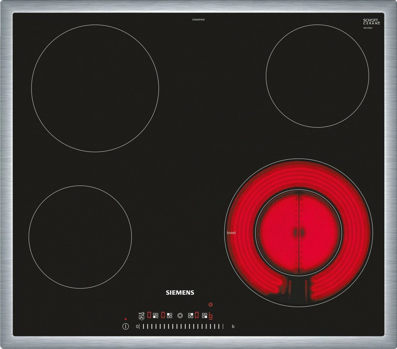 Pllakë qeramike Siemens ET645FFN1E, 4 zona, touch, e zezë/inox
