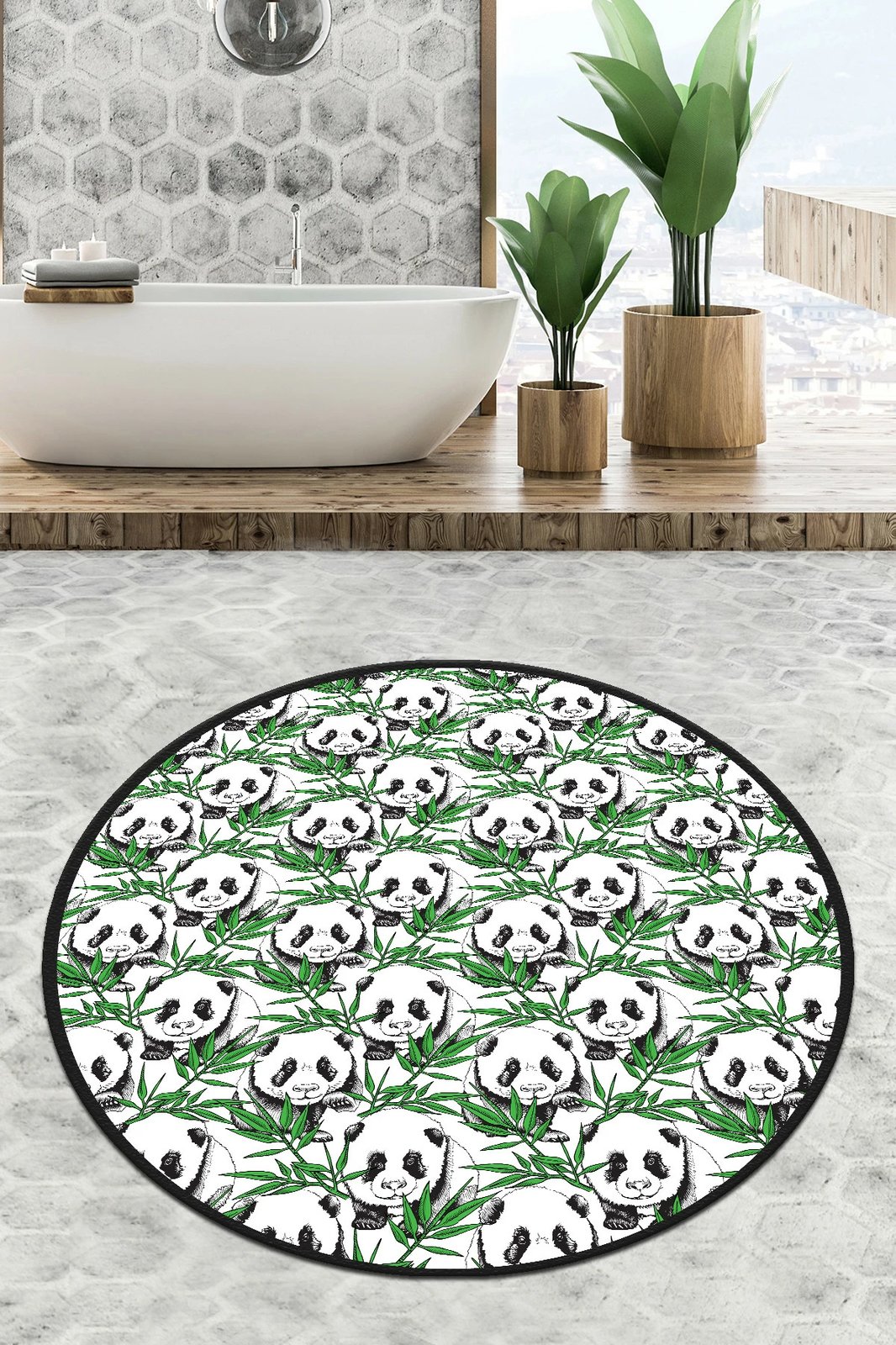 Tapet banjoje Mijölnir, rrethore, panda të gjelbra, Djt 100