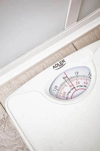 Peshore banjo mekanike, Adler, AD 8151, kapacitet 130 kg, saktësi 1 kg, me rregullim kalibrimi, e bardhë