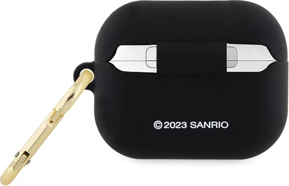 Mbështjellës Hello Kitty për AirPods Pro, 3D, Silikon, me unazë, i zi