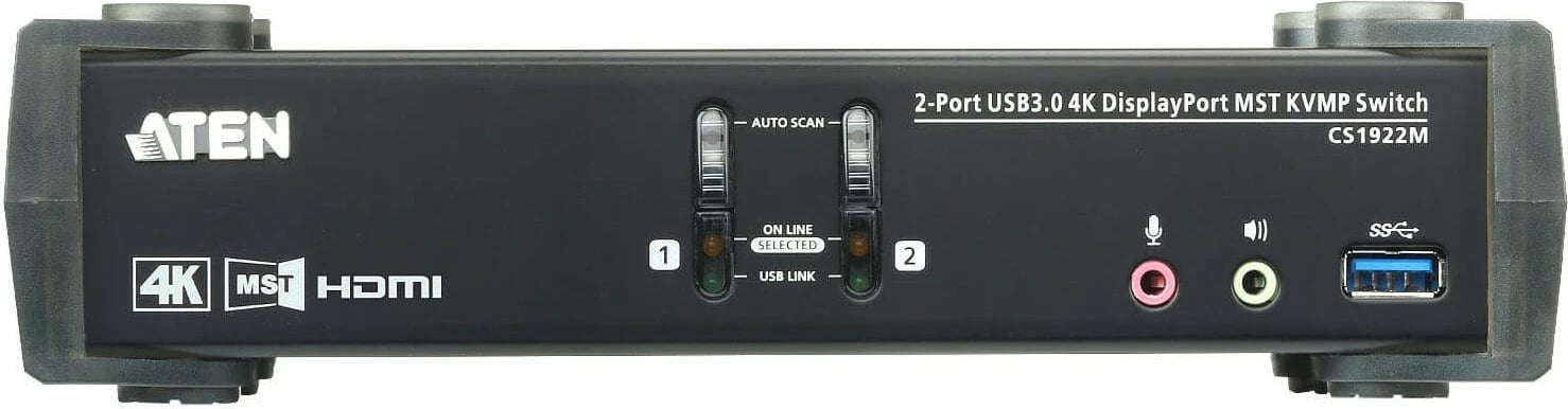 KVM Switch ATEN CS1922M, 2 porta, USB 3.0, 4K, DisplayPort, HDMI, e zezë