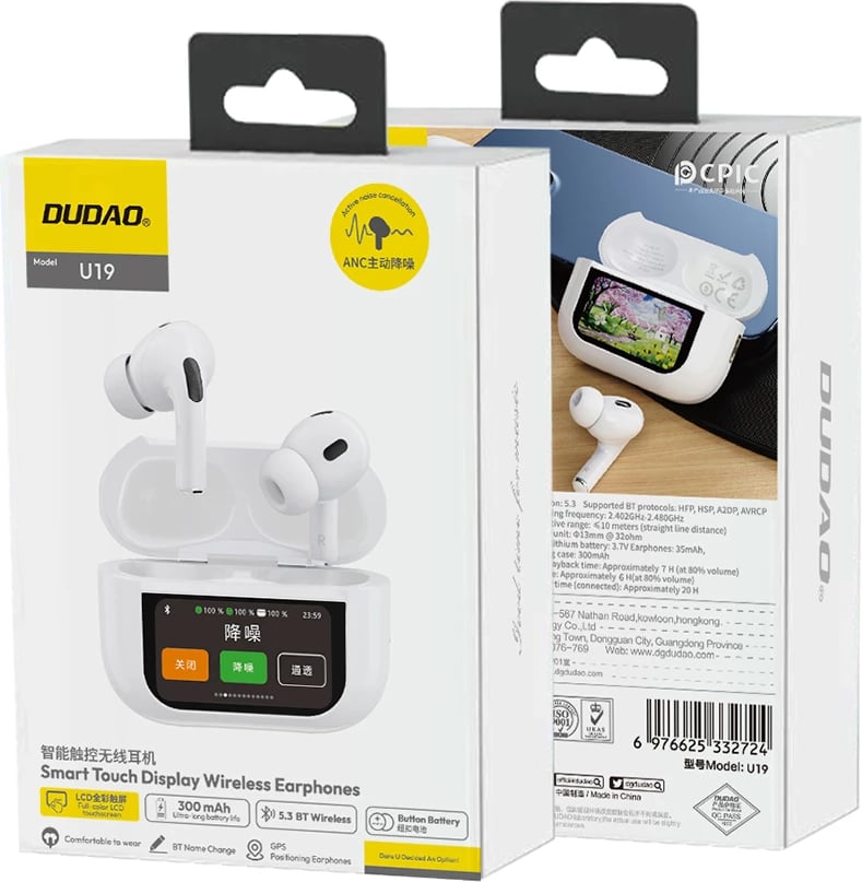 Kufje Dudao U19 TWS, Bluetooth 5.3, ANC, me ekran LED, të bardha