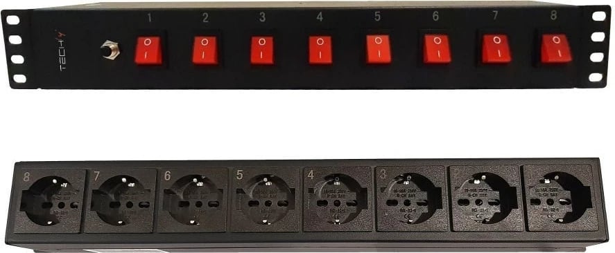 Rrymë RACK TECHly 19 1.5U, 8x UNEL socket, 8x switch
