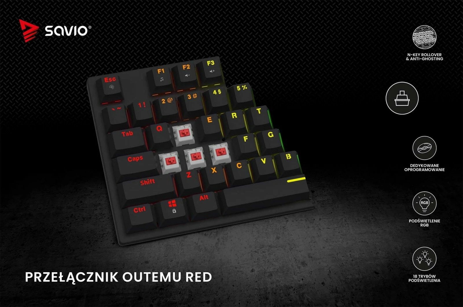 Tastierë mekanike Savio Tempest X2, Outemu Red, RGB, me kabllo, e zezë