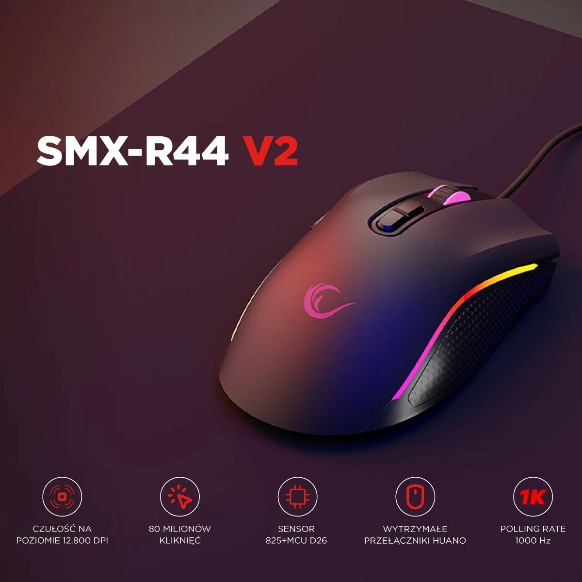 Maus Rampage SMX-R44V2, 12800 DPI, RGB, 7 taste, i zi