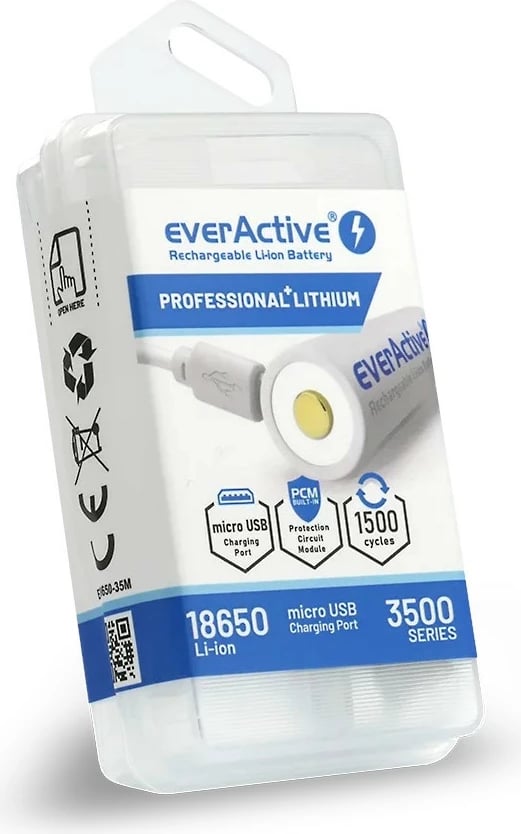 Bateri rikarikueshme everActive FWEV1865035MBOX 18650 Li-ion 3500 mAh 3.7V me micro USB 1 copë