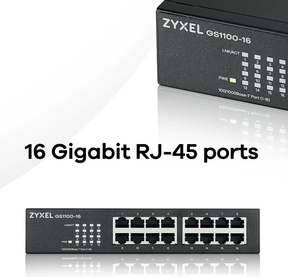 Switch Zyxel GS1100-16, Unmanaged, Gigabit Ethernet, Montim në rack, Montim në mur