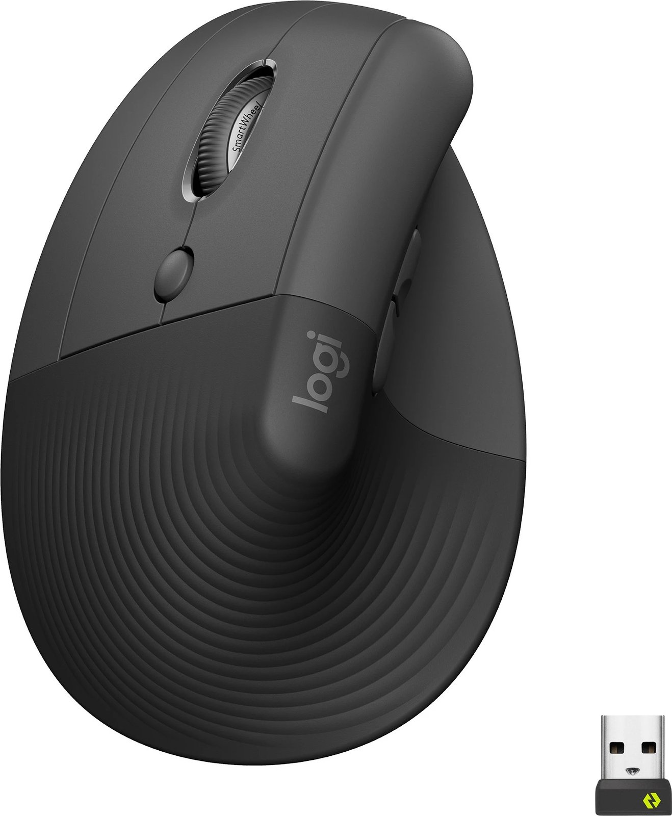 Maus Logitech Lift Left Vertical Ergonomic, i majtë, dizajn vertikal, optik, RF Wireless + Bluetooth, 4000 DPI, Grafit