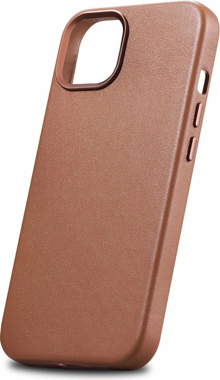 Mbështjellës iCarer për iPhone 14, lëkurë natyrale, MagSafe, Kafe