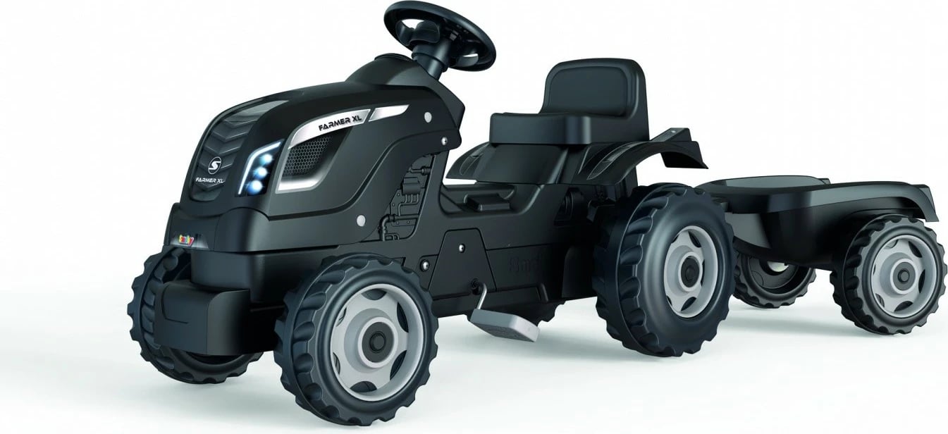 Traktor lodër Smoby Traktor XL me rimorkio, plastikë, i zi