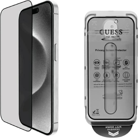 Mbrojtës ekrani Guess Privacy 2.5D Outline për iPhone 16 Pro, xham i temperuar