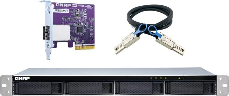Kasë QNAP TL-R400S 4-bay, 1U rackmount, SATA JBOD, e zezë/gri