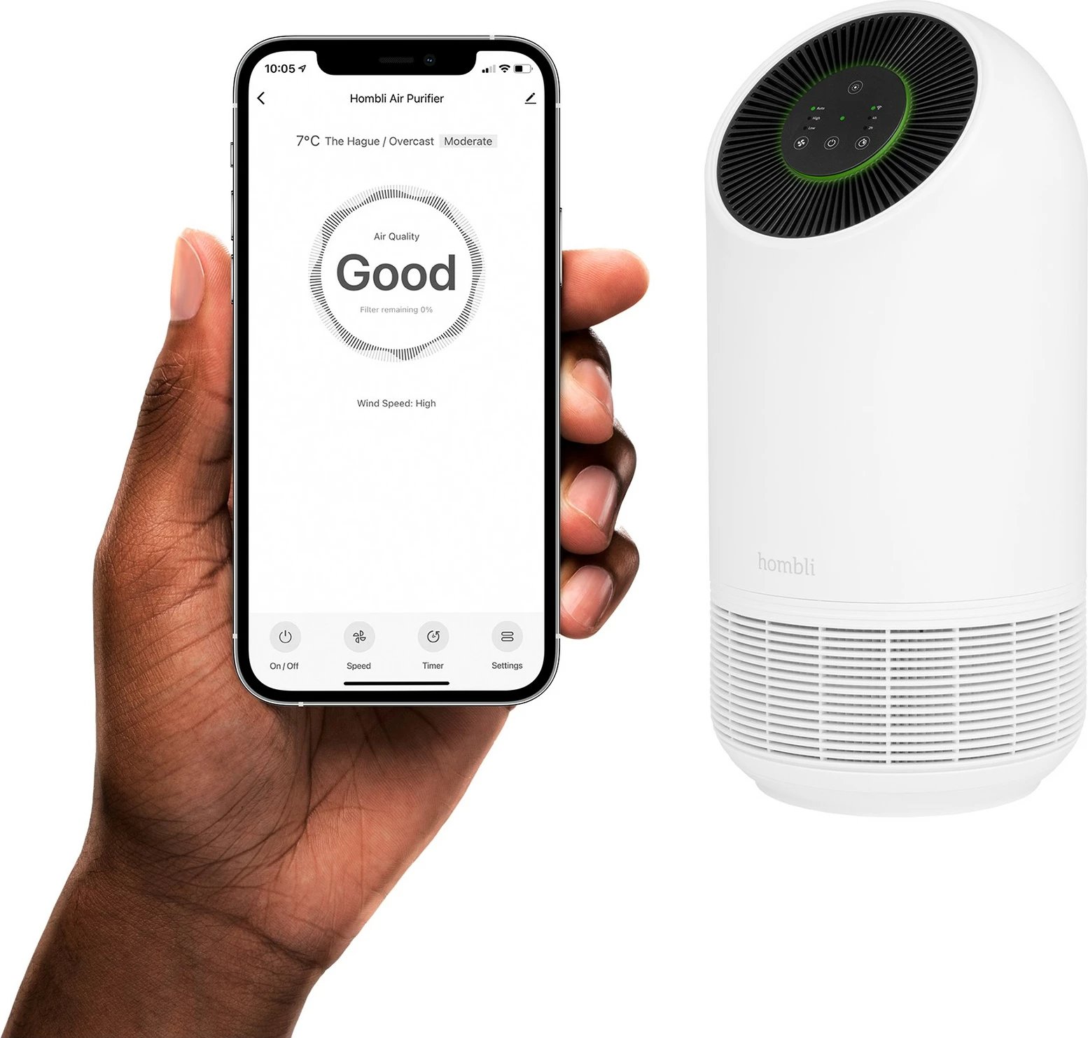 Pastrues ajri Hombli Smart, 30 dB, i zi dhe i bardhë