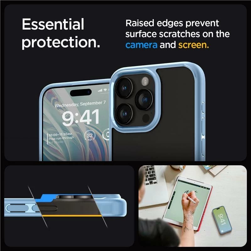 Mbështjellës Spigen Ultra Hybrid për iPhone 15 Pro Max, Kaltër e lehtë
