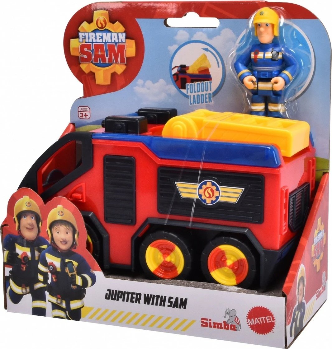 Kamion zjarrfikës lodër Simba Fireman Sam Junior Jupiter Mini, 17cm, me figurë, Kuq/Verhdh/Zeze/Blu
