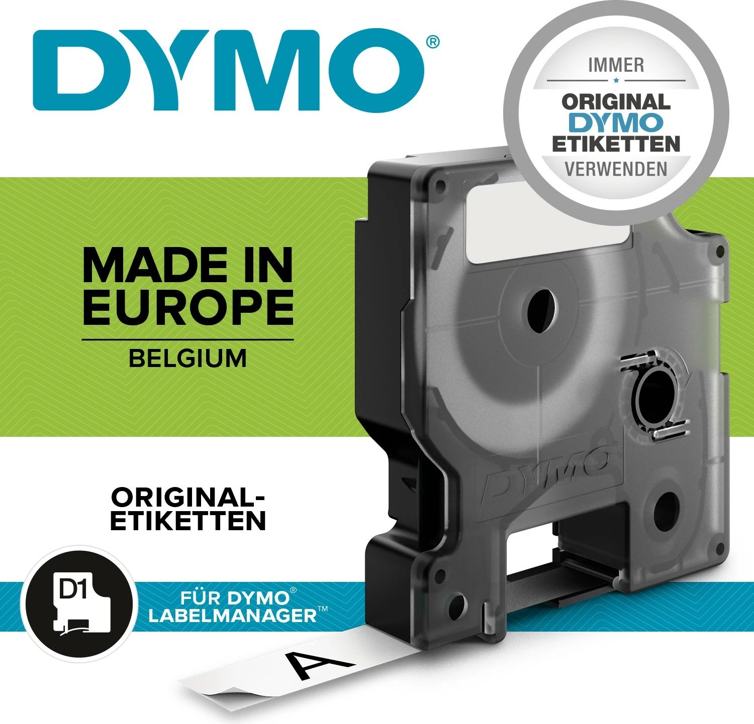 Shirit etikete DYMO D1 Standard, 12mm, i zi mbi të bardhë, 7m