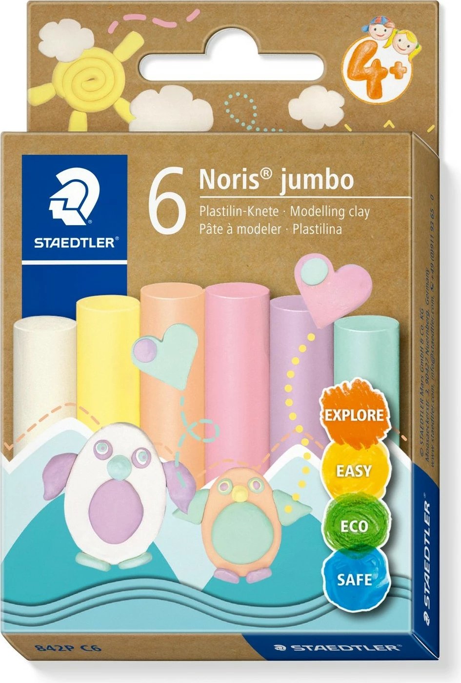 Plastilinë STAEDTLER Noris Jumbo pastel 6 ngjyra