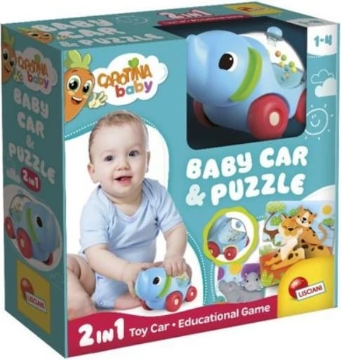 Lodër edukative Carotina Baby, Lisciani, 304-102280, makinë elefant me puzzle, Blu/Gjelbër/e Kuqe