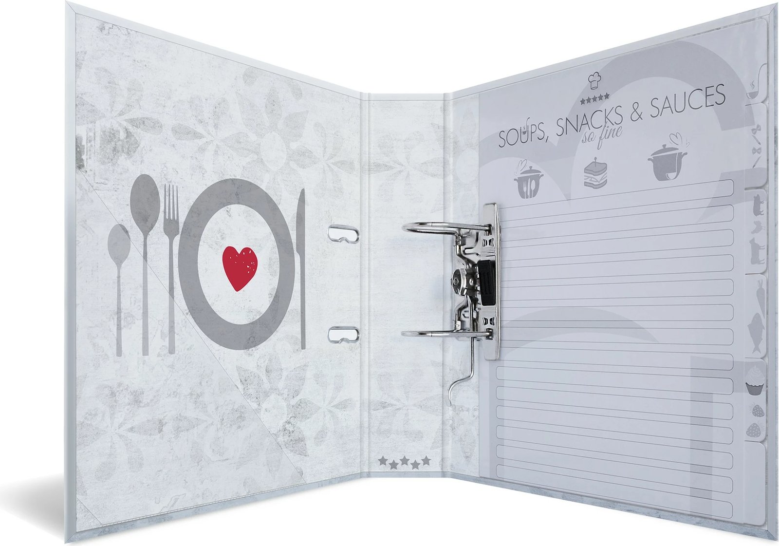 Dosje organizuese HERMA Cooking with Love, A4, D-ring, karton, 7 cm, e bardhë/e kuqe/e artë